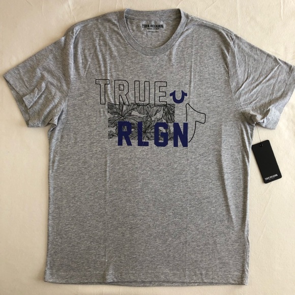 TRUE RELIGION Men’s Heather Gray Short Sleeve Logo T-shirt Sz Large - Picture 2 of 12